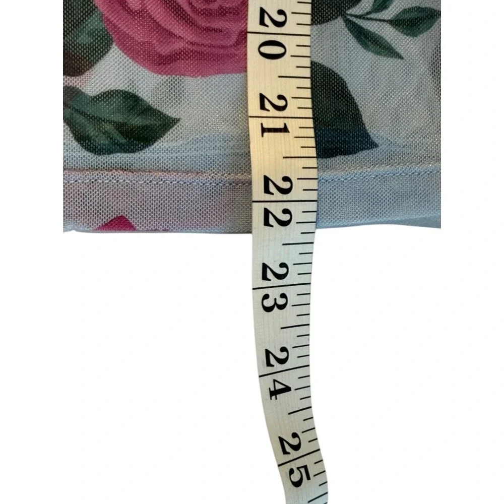 Good American Mesh Baby Tee‎ Vintage Rose Floral Sheer Top Blue Pink Medium NWT